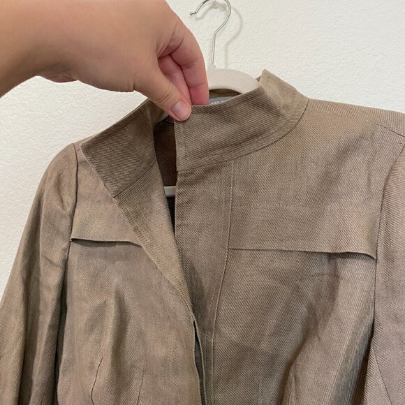 Ann Taylor Vintage 100% Linen Tan Belted Pleated Jacket Size 0 - Picture 3 of 7